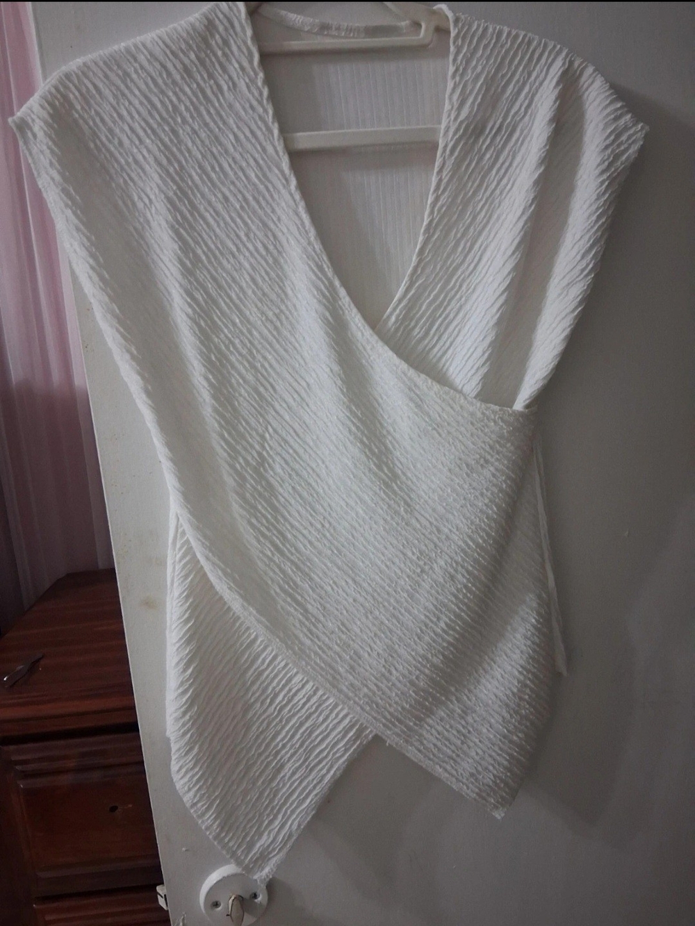 Women's White Textured Wrap Top